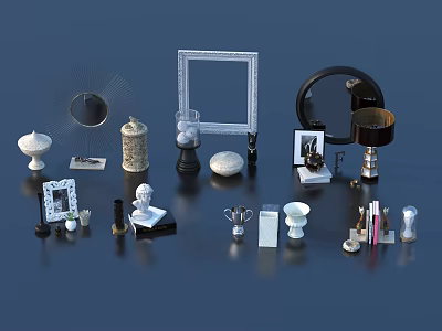 Decorative Ornament Set Including Mirrors Photo Frames Sculptures Candle Holders And Vases 3d model