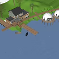 Boutique Homestay Building With Geodesic Domes Lakeside Green Lawn And Trees