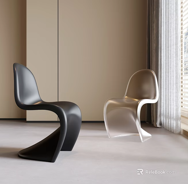 Modern Leisure Chairs With Black And Silver Sleek Design In Bright Interior Space 3d model 