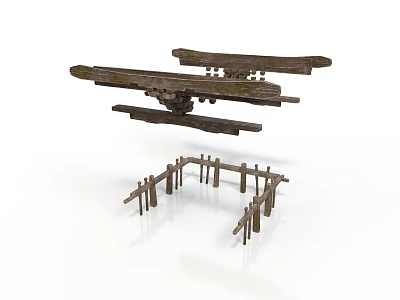 Traditional Wooden Architectural Framework With Horizontal Beams And Vertical Supports 3d model