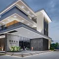 Modern Detached Villa Exterior With Balcony Palm Trees Glass Facade And Gate