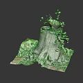 Wooden Stump Decorative Piece With Stone Accents Grass Clay Pot Plant And Wooden Planks