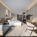 Modern Hotel Room Interior With Comfortable Bed Sofa Table Chair And Lighting 3d model