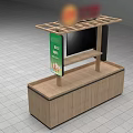 Wooden Display Shelf With Top Shelf TV Screen And Advertising Sign