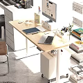 Bright Modern Study Room With Wooden Desk Computer Monitor Bookshelf And Green Plant