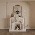 Elegant White Fireplace With Ornate Mirror Brass Candlesticks Carved Details And Stacked Logs