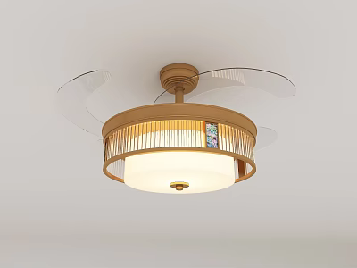 Modern Brass Ceiling Lamp With Circular Illuminated Shade And Transparent Blades 3d model