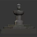 Classic Stone Fountain Structure With Octagonal Base And Square Platform Paving