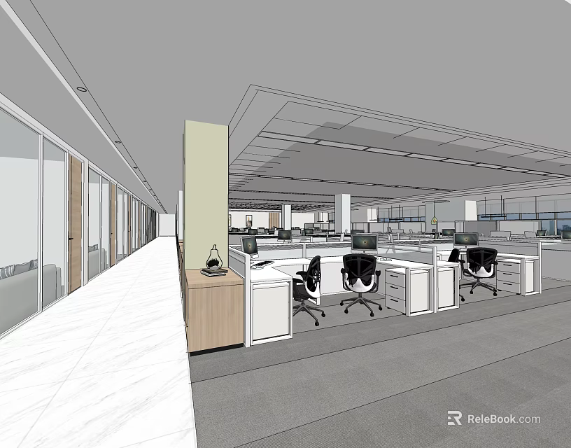 Modern Public Office Space With Open Layout Workstations And Ergonomic Chairs 3d model