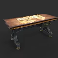 Vintage Wooden Desk With Metal Legs And Papers On Top Surface