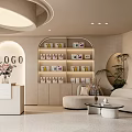 Modern Elegant Beauty Hair Salon Interior With Reception Desk And Product Shelves