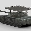 Military Tank With Metal Structure Top Railing Platform Cannon Barrel And Tracks