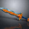 Fantasy Sword With Blue And Orange Geometric Pattern Decorative Hilt Red Gem Accents 3d model