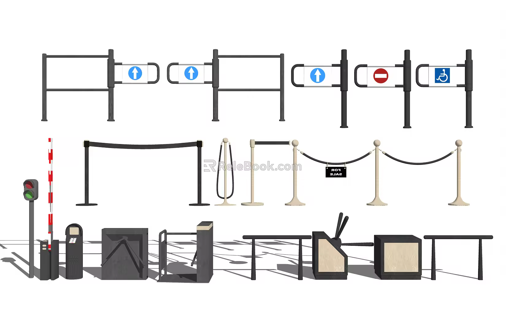 Modern gate machine electric gate signal lamp gate isolation belt combination 3d model