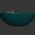 Blue Whirlpool Water Waves With Small Boat In Center And Red Object