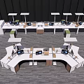 Modern Office Desks Setup With Computers Task Lamps And Organized Layout