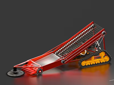 Red Agricultural Machinery with Yellow Tracks Inclined Conveyor Belt and Front Collection Device 3d model