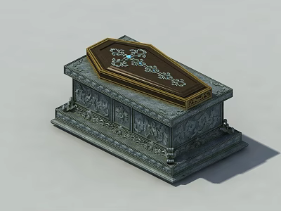 Intricately Carved Stone Coffin Featuring Decorative Lid And Ornate Base Details 3d model
