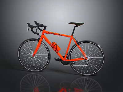 Orange Allez Sport Road Bicycle with Black Handlebars Saddle Water Bottle Cage and Reflection 3d model