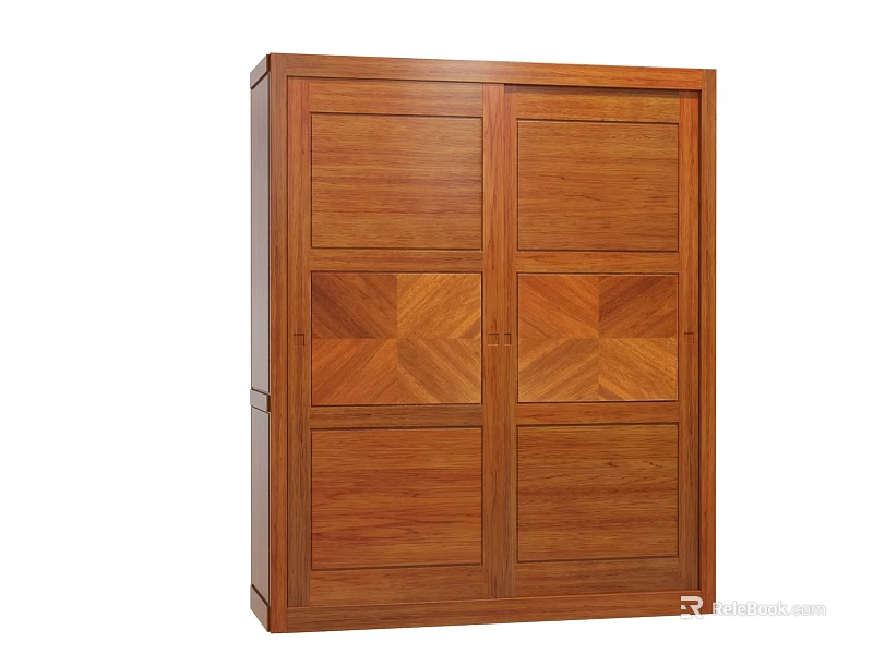 Classic Wooden Wardrobe With Sliding Doors And Geometric Pattern Design 3d model 