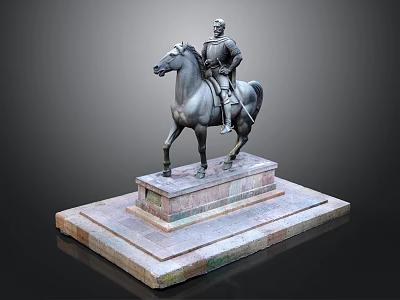 Knight Riding Horse Bronze Statue With Intricate Details On Stone Pedestal 3d model