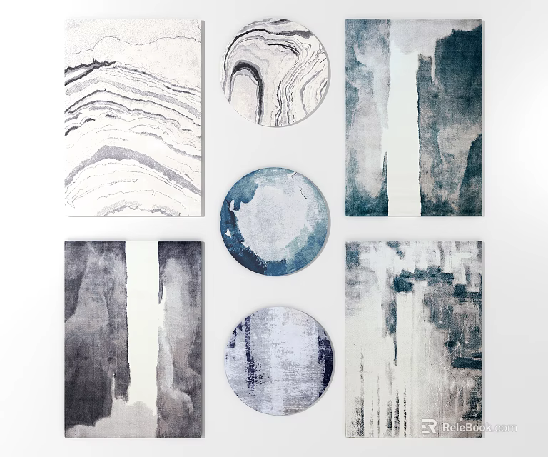 Square Rugs with Abstract Blue and White Patterns for Modern Home Decor 3d model