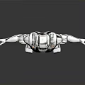 Shiny Silver Muscular Robot With Metallic Armor Standing Pose Arms Outstretched Joint Details