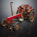 Vintage Red Tractor With Mechanical Frame And Large Wheels On Dark Background 3d model