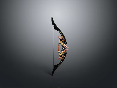 Traditional Decorative Bow With Golden Dragon Pattern And Black Red Accents For Collection 3d model