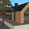 Modern Detached Villa With Wooden Black Exterior Sloped Roof And Mountain View