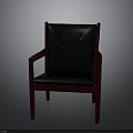 Elegant Red Frame Chair With Black Leather Upholstered Seat Button Tufted Back And Armrests