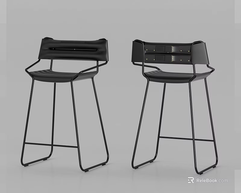 Modern Black Bar Stools With Metal Frame And Stylish Backrest Design 3d model