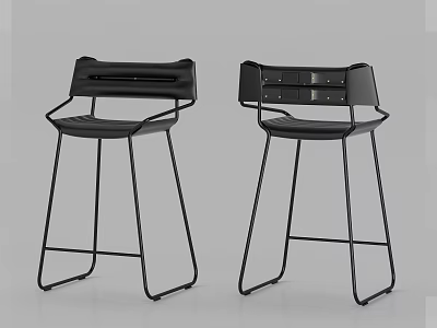 Modern Black Bar Stools With Metal Frame And Stylish Backrest Design 3d model