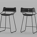Modern Black Bar Stools With Metal Frame And Stylish Backrest Design 3d model