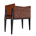 Wooden Finish Bedside Table With Two Drawers And Metal Handles On Black Legs