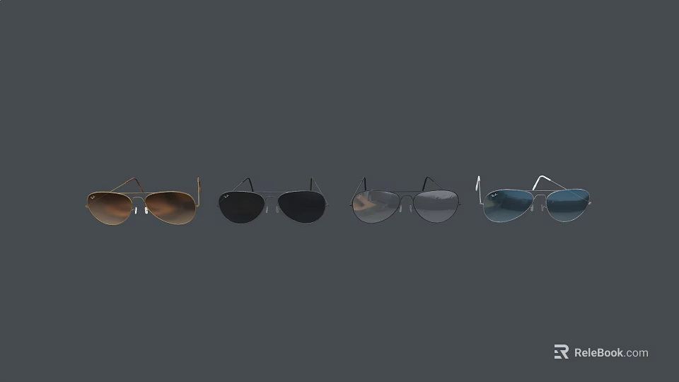 Stylish Aviator Sunglasses With Brown Black Gray Blue Frames And Lenses 3d model 