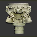 Decorative Stone Garden Ornament With Carved Figures And Animal Heads