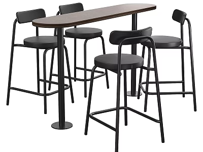 Modern Long Bar Table and Four Black Frame Bar Stools Set Design 3d model