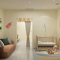 Cozy Bright Kids Home Interior With Sofa Coffee Table Bookshelf And Kitchen Area