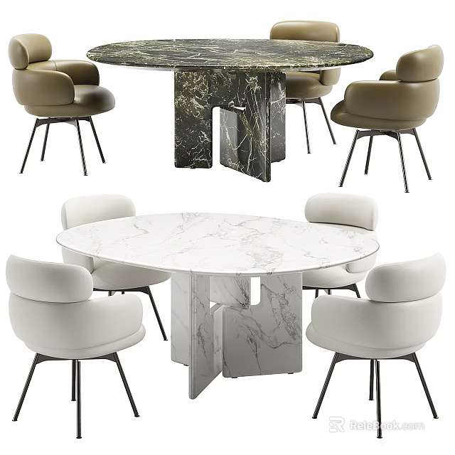 Modern Round Marble Dining Table Set With Matching Chairs And Sleek Legs 3d model 
