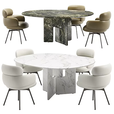 Modern Round Marble Dining Table Set With Matching Chairs And Sleek Legs 3d model