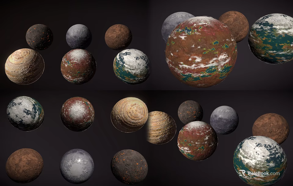 Assorted Decorative Sphere Ornaments With Various Colors And Textures For 3d model 