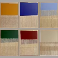 Six Framed Artworks Featuring Solid Color Tops And Textured Beige Bottoms