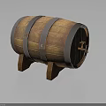 Traditional Wooden Barrel With Metal Hoops Stand And Tap For Wine Storage