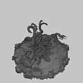 Fantasy Mythical Creature With Curved Tentacles Rocks And Waves On Blue Background