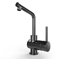 Modern Sleek Kitchen Faucet With Metallic Finish And Curved Spout Design