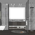 Modern Bathroom Interior With Grey Stone Tiles Large Mirror Double Vanity And Shower Area