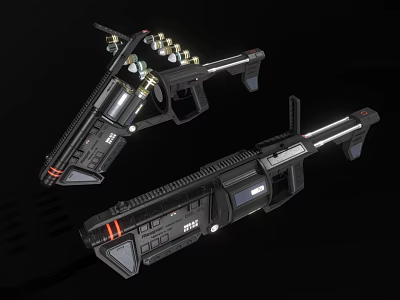 Futuristic Black Guns With Metallic Structure LED Lights Sleek Design And Ammunition 3d model