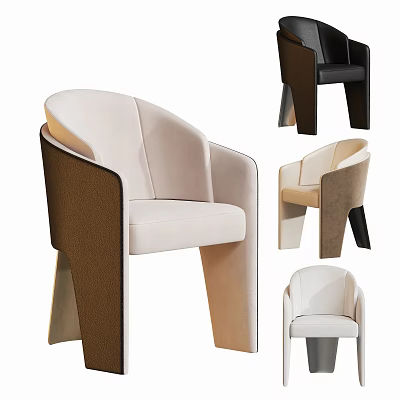 Modern Single Chair Design With Beige Upholstered Fabric Brown Frame Curved Backrest And Armrest 3d model