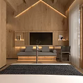 Cozy B&B Guest Room With Wooden Walls Ambient Lighting And Large Window